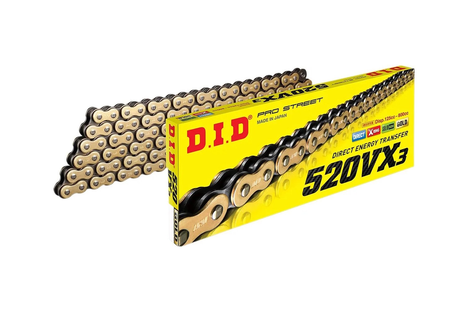 DID Kette 520 VX3 Gold für Motocross und Enduro – Länge 114 Rollen – Bild 1