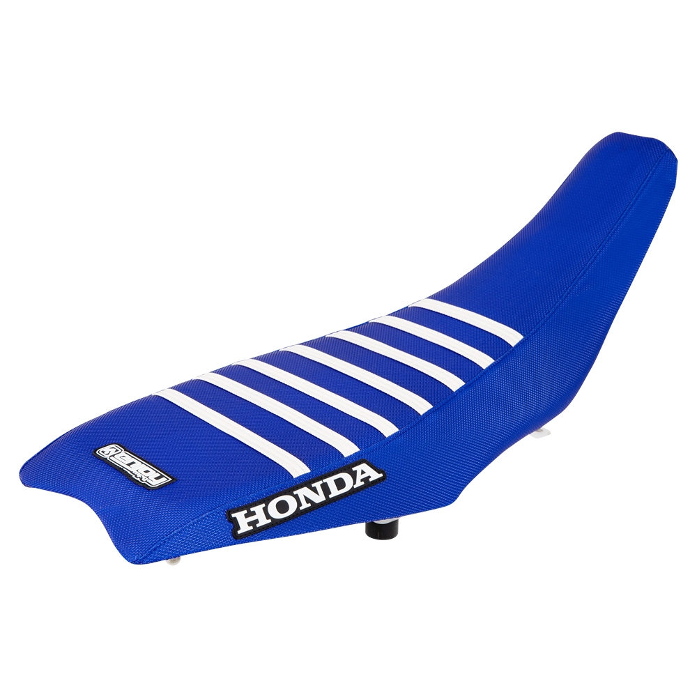 Quad-Sitzbankbezug-Honda-Blaues-Top-Blaue-Seiten-Weiße-Rippen Quad Sitzbankbezug passend für Honda – Bild 1