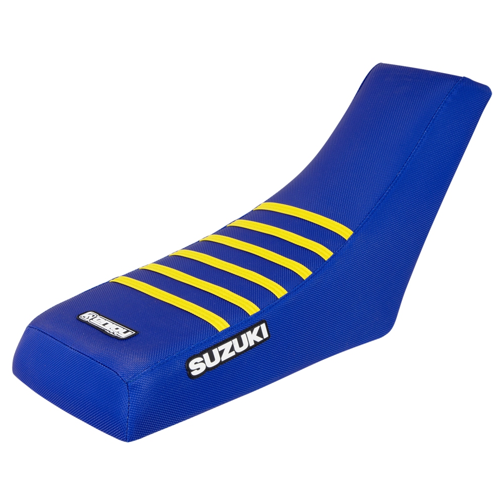 Quad-Sitzbankbezug-Suzuki-Blaues-Top-Blaue-Seiten-Gelbe-Rippen Quad Sitzbankbezug passend für Suzuki – Bild 1