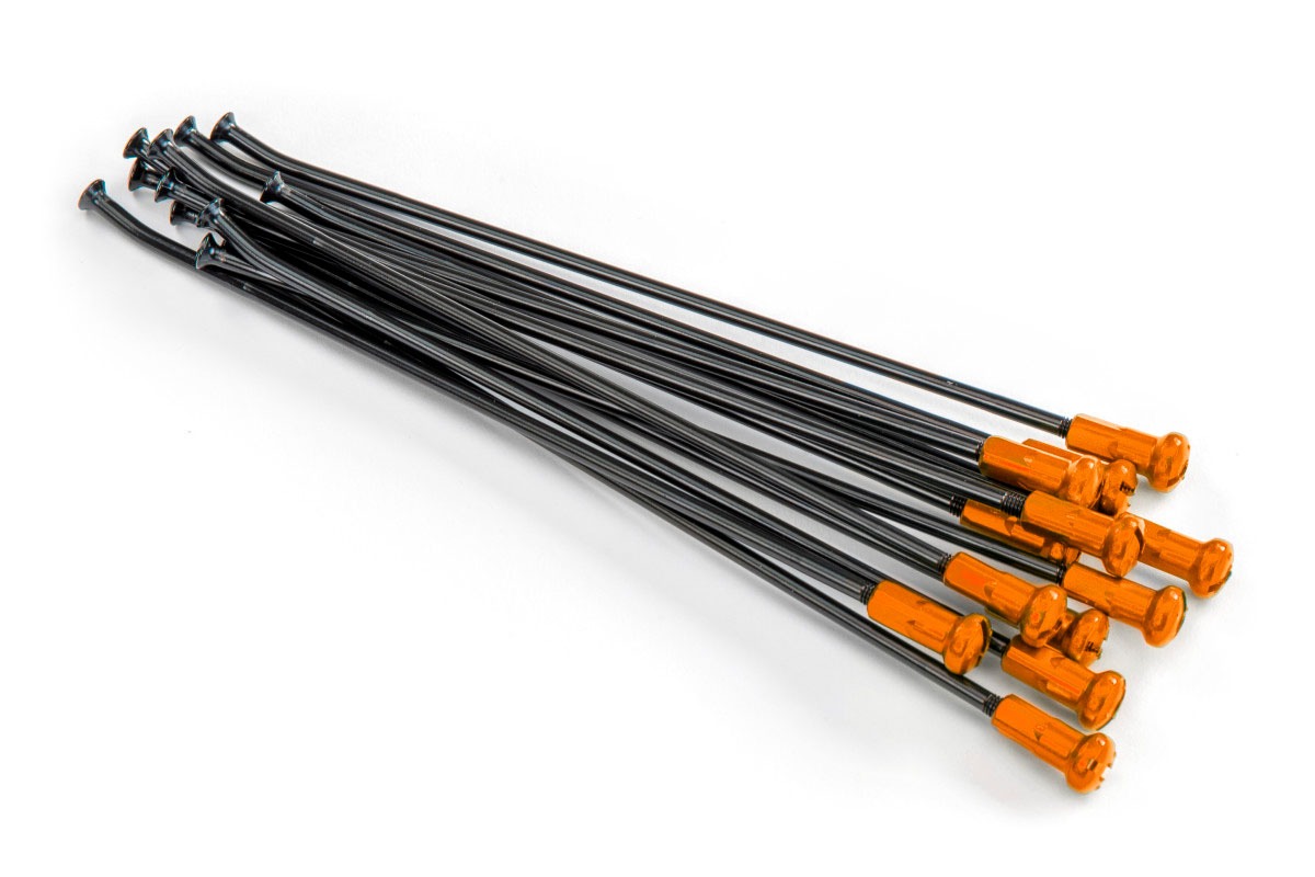 Speichensatz mit Speichennippel Schwarz Orange Speichensatz mit Speichennippel für Supermoto Räder – Bild 1