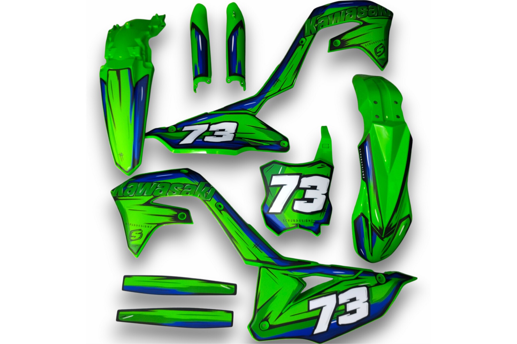 Dekor Kawasaki auf Plastiks beklebt für MX und Enduro Modelle 06 Dekor auf Plastiks beklebt für MX und Enduro Modelle passend für Kawasaki – Bild 1