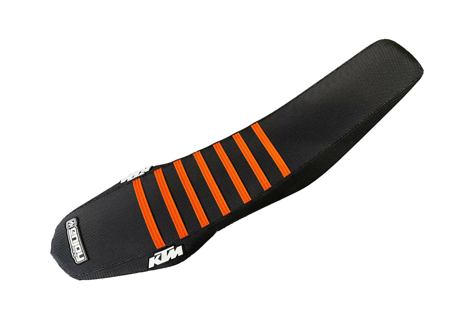 Supermoto-Sitzbankbezug-KTM-Schwarzes-Top-Schwarze-Seiten-Orange-Rippen3 Supermoto Sitzbankbezug passend für KTM 690 SMC R – Bild 1