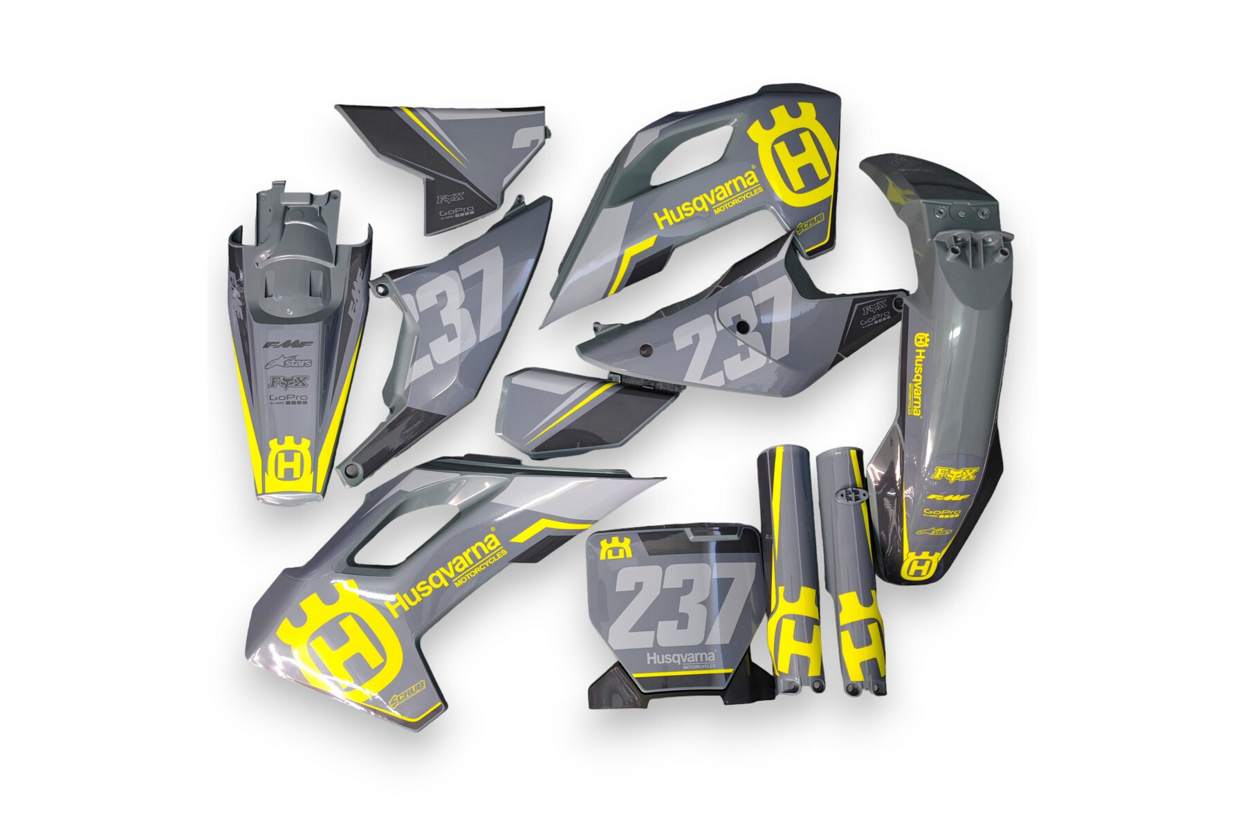 Dekor Husqvarna auf Plastiks beklebt für MX und Enduro Modelle 11 Dekor auf Plastiks beklebt für MX und Enduro Modelle passend für Husqvarna – Bild 1