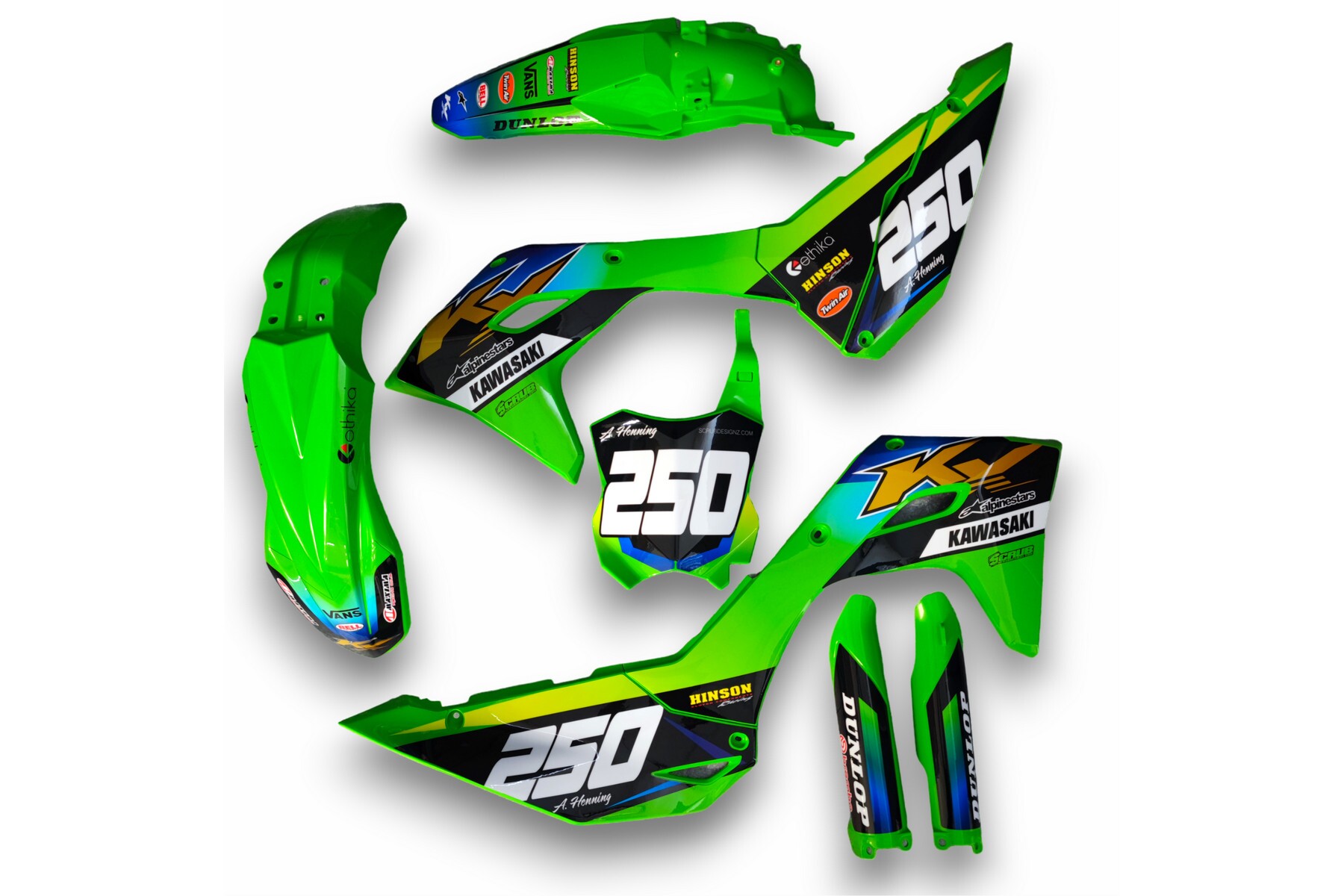 Dekor auf Plastiks beklebt für MX und Enduro Modelle passend für Kawasaki – Bild 1