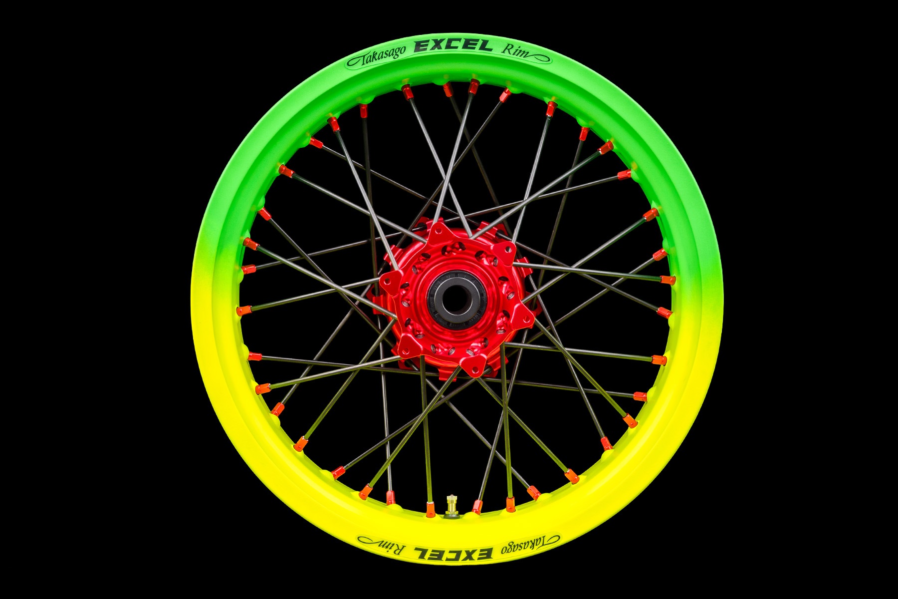 Supermoto-Radsatz-von-Haan-Wheels-mit-Pulver-Beschichtung-in-Wunschfarbe-neongelb-1 Supermoto Radsatz von Haan Wheels mit Pulver Beschichtung in Wunschfarbe – Bild 1