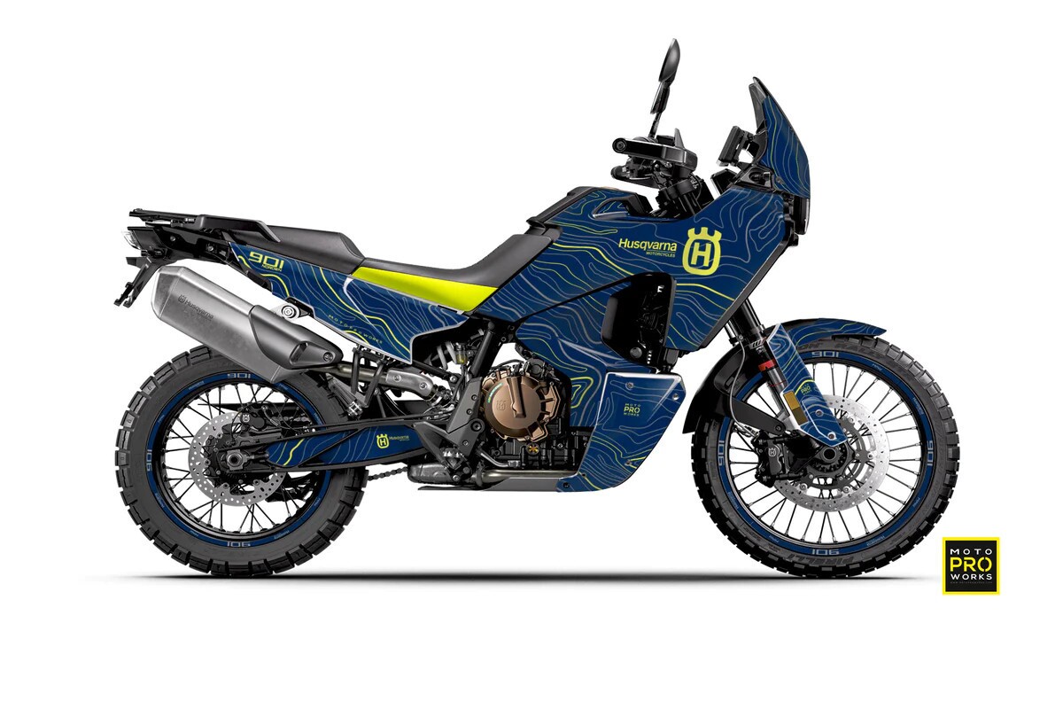 Dekor Factory Exploration Blue - Yellow passend für Husqvarna Norden 901