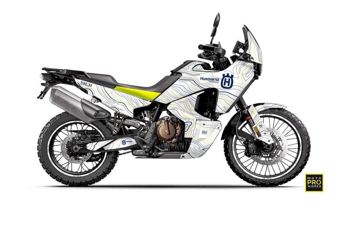 Dekor Factory Exploration White - Blue - Yellow passend für Husqvarna Norden 901