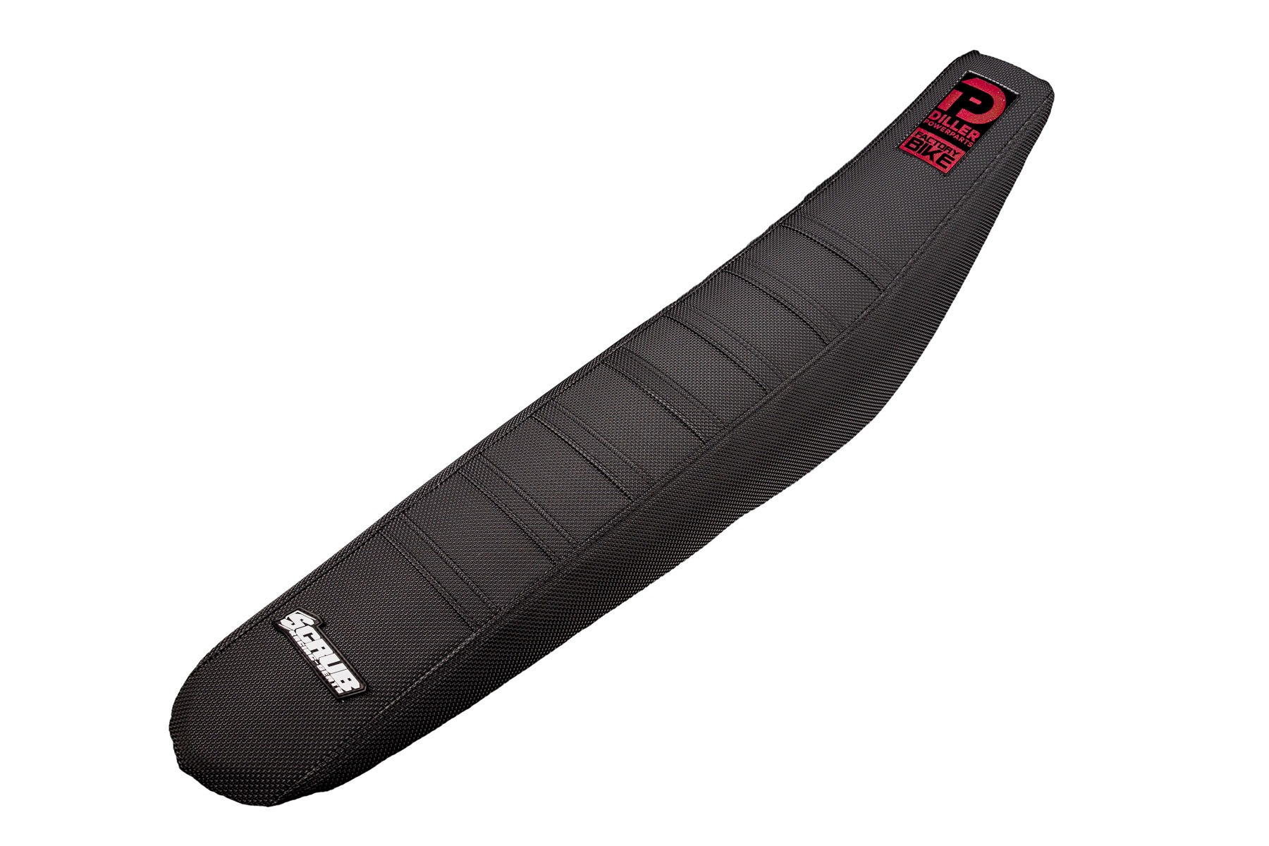 Factory Sitzbankbezug im Diller Powerparts Design passend für KTM SX SXF 2019 – 2022 und EXC EXCF 2020 – 2023 | Logo in Rot Chrom